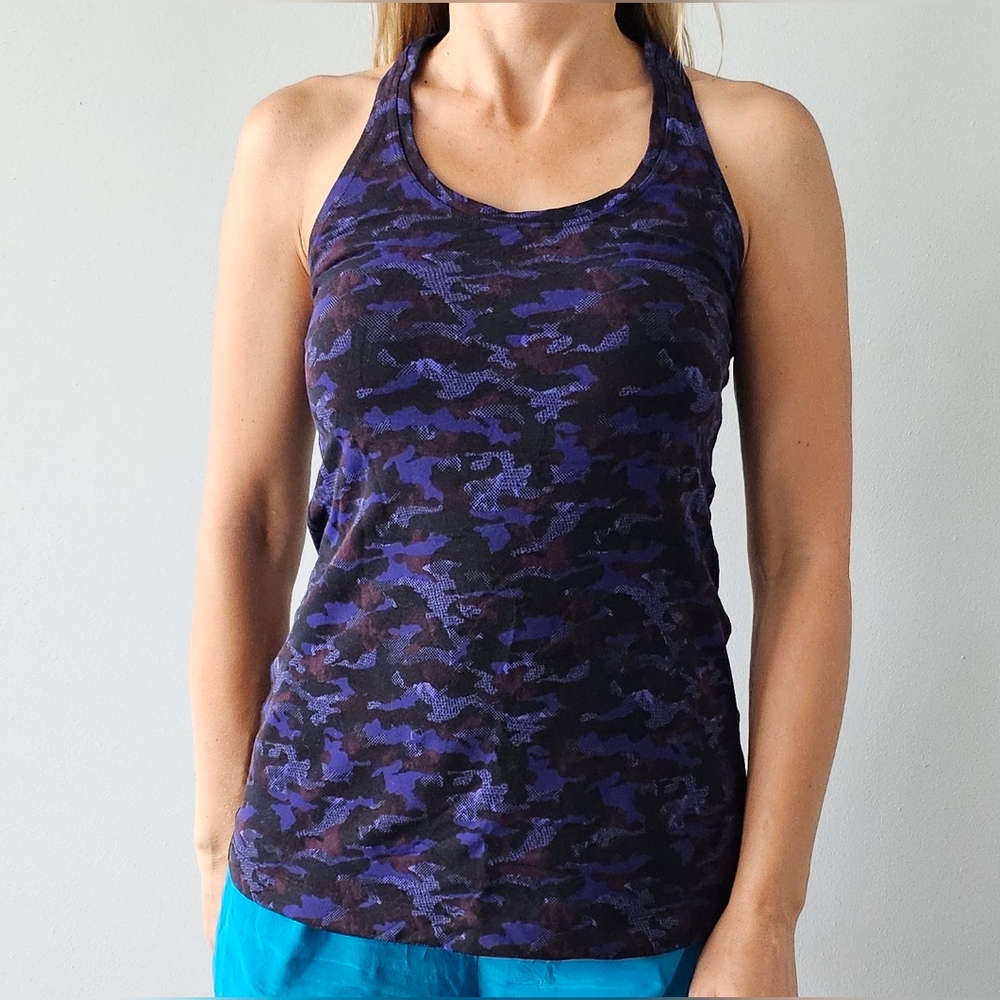 Lululemon Cool Racerback II Tank Top Mini Hounds Camo Emperor Blue Purple Size 8